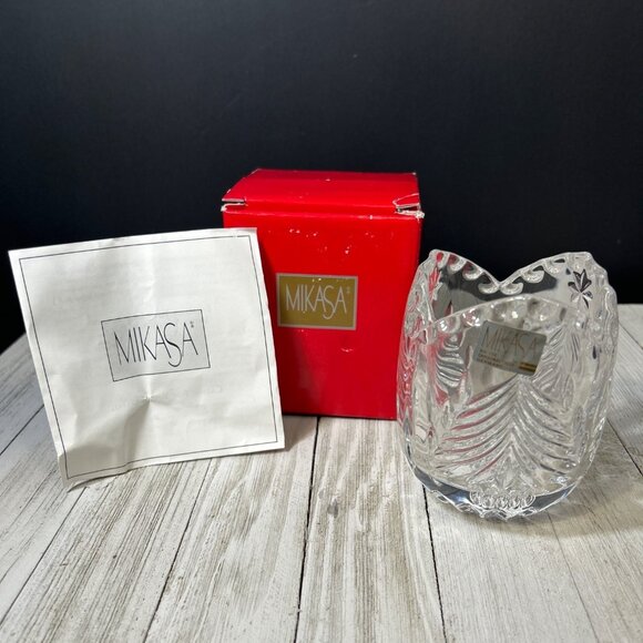 Vintage Mikasa Christmas Tree Votive Candle Holder Clear Glass Holiday w/ Box - Picture 2 of 7